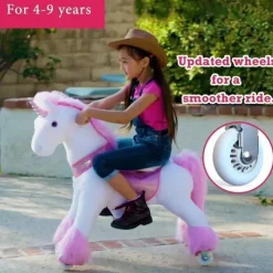 PonyCycle Ride-On Toys*Pink Unicorn 4-10 Years Old, Kids Unicorn Ride on Toy, Ride on Unicorn Toy Plush, Pink Pony