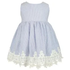 Popatu Dresses|Baby Dresses & Skirts*- Baby Girls Blue Stripes Lace Trim Dress