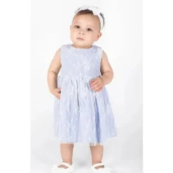 Popatu Dresses|Baby Dresses & Skirts*- Baby Girls Light Blue Floral Lace Overlay Dress