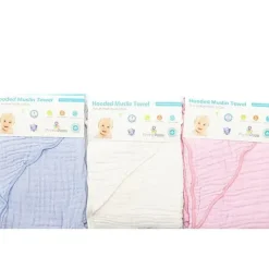 Primo Passi Baby Bath Towels*- Baby Hooded Muslin Towel, Light Pink
