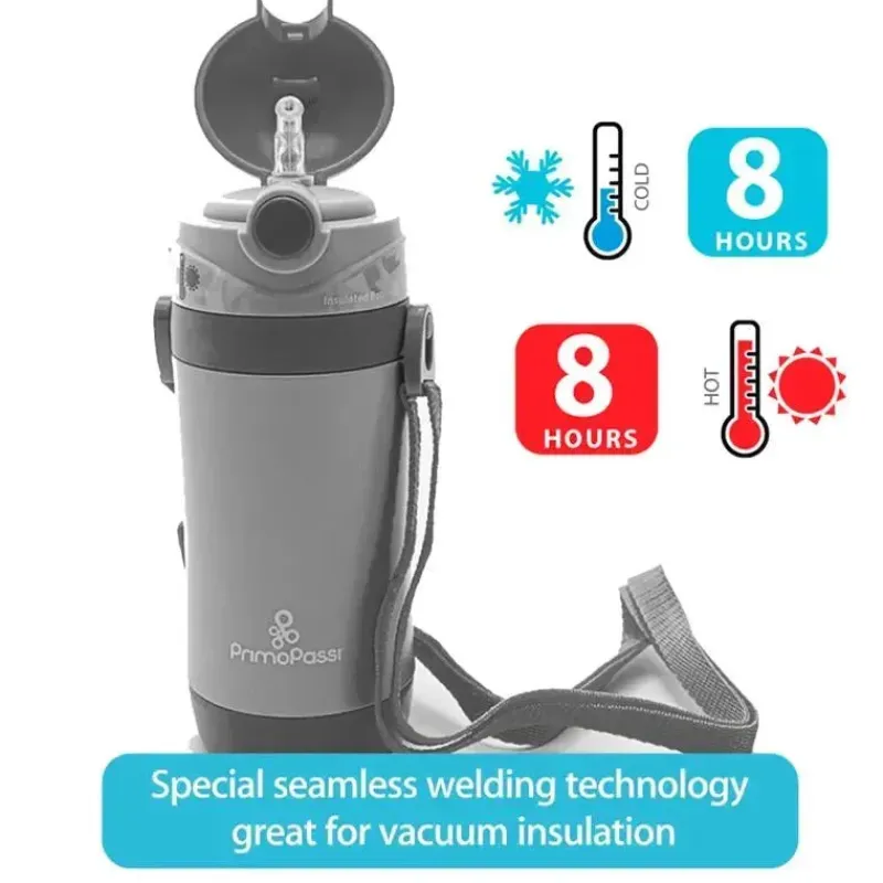 Primo Passi Water Bottle|Insulated Cups*- Insulated Straw Bottle 12oz/350ml, Grey