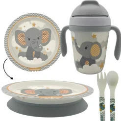 Primo Passi Plates & Bowls|Dishes, Utensils & Food Containers*- Kids Bamboo Set Suction Plate & Cup, Little Elephant