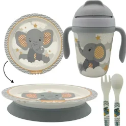 Primo Passi Plates & Bowls|Dishes, Utensils & Food Containers*- Kids Bamboo Set Suction Plate & Cup, Little Elephant