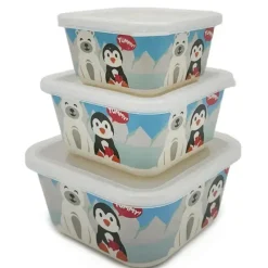 Primo Passi Cool Baby Products|Gifts Up To $25*- 3Pk Bamboo Winter Friends Fiber Kids Food Containers, Penguin/Polar