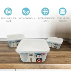 Primo Passi Cool Baby Products|Gifts Up To $25*- 3Pk Bamboo Winter Friends Fiber Kids Food Containers, Penguin/Polar