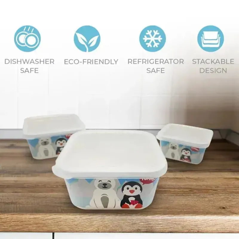 Primo Passi Cool Baby Products|Gifts Up To $25*- 3Pk Bamboo Winter Friends Fiber Kids Food Containers, Penguin/Polar
