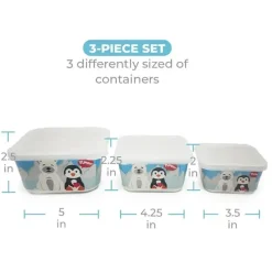 Primo Passi Cool Baby Products|Gifts Up To $25*- 3Pk Bamboo Winter Friends Fiber Kids Food Containers, Penguin/Polar