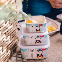 Primo Passi Cool Baby Products|Gifts Up To $25*- 3Pk Bamboo Winter Friends Fiber Kids Food Containers, Penguin/Polar