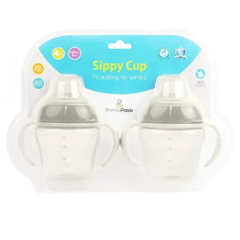 Primo Passi Straw, Sippy & Training Cups|Dishes, Utensils & Food Containers*- 2Pk Grey Sippy Cups 4M, 5 Oz