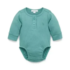 Pure Baby Baby Onesies & Bodysuits*- Baby Boy Rib Long Sleeve Henley Bodysuit, Moss Green