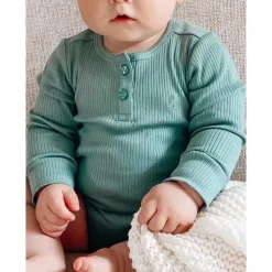 Pure Baby Baby Onesies & Bodysuits*- Baby Boy Rib Long Sleeve Henley Bodysuit, Moss Green
