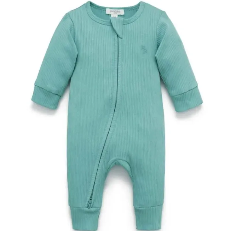 Pure Baby Baby One-Pieces*- Baby Boy Rib Zip Growsuit, Moss Green