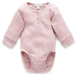 Pure Baby Baby Onesies & Bodysuits*- Baby Girl Rib Long Sleeve Henley Bodysuit, Lavender