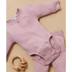 Pure Baby Baby Onesies & Bodysuits*- Baby Girl Rib Long Sleeve Henley Bodysuit, Lavender