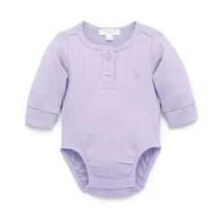 Pure Baby Baby Onesies & Bodysuits*- Baby Girl Rib Long Sleeve Henley Bodysuit, Lilac