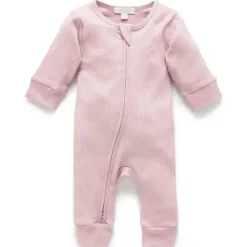 Pure Baby Baby One-Pieces*- Baby Girl Rib Zip Growsuit, Lavender