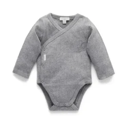 Pure Baby Baby Onesies & Bodysuits*- Baby Neutral Pointelle Long Sleeve Wrap Bodysuit, Smoke Melange