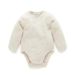 Pure Baby Baby Onesies & Bodysuits*- Baby Neutral Pointelle Long Sleeve Wrap Bodysuit, Wheat Melange