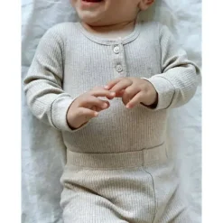 Pure Baby Baby Onesies & Bodysuits*- Baby Neutral Rib Long Sleeve Henley Bodysuit, Biscuit Melange