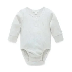 Pure Baby Baby Onesies & Bodysuits*- Baby Neutral Rib Long Sleeve Henley Bodysuit, Wheat Melange