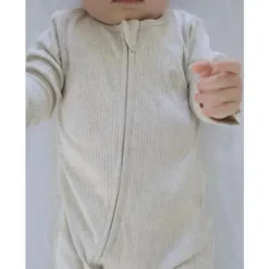 Pure Baby Baby One-Pieces*- Baby Neutral Rib Zip Growsuit, Wheat Melange