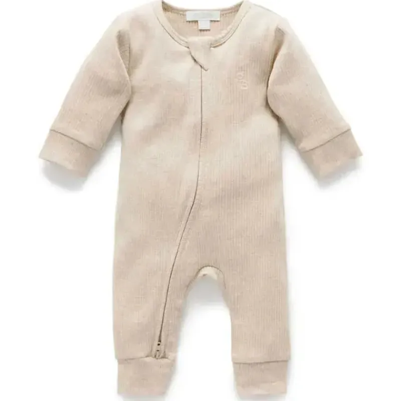 Pure Baby Baby One-Pieces*- Baby Neutral Rib Zip Growsuit, Biscuit Melange