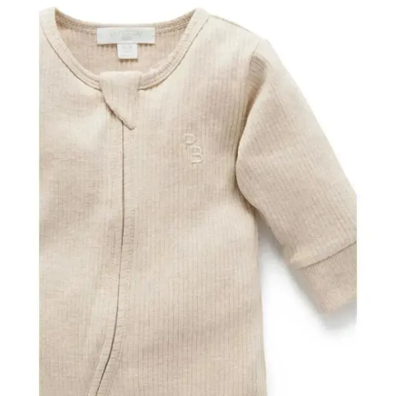 Pure Baby Baby One-Pieces*- Baby Neutral Rib Zip Growsuit, Biscuit Melange