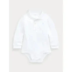Ralph Lauren Baby Onesies & Bodysuits*- Interlock Long Sleeve Polo One Piece Bodysuit, White
