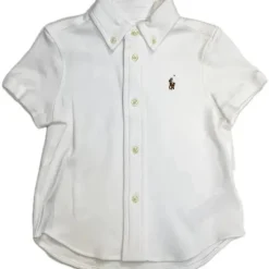 Ralph Lauren Baby Sets*- Short Sleeve Interlock Knit SportShirt W/ Seersucker Short Set 12M, White