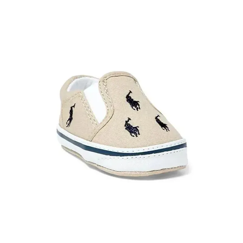 Ralph Lauren Baby Shoes*Allover Pony Slip-On, Khaki/Navy