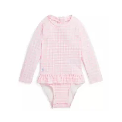 Ralph Lauren Baby Swimming Clothes*Baby - Baby Girls Gingham Ruffled One Piece Rash Guard Swimsuit