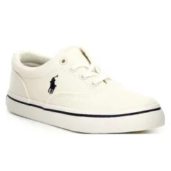 Ralph Lauren Baby Shoes*Baby - Boy Vulcanized Keaton Cream Canvas W/ Navy