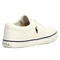 Ralph Lauren Baby Shoes*Baby - Boy Vulcanized Keaton Cream Canvas W/ Navy