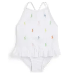 Ralph Lauren Baby Swimming Clothes*Baby - 1Pk All Over Pony Schiffli Swimsuit White