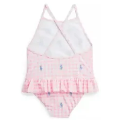 Ralph Lauren Baby Swimming Clothes*Baby - 1Pk Gingham Pony Print Swimsuit, Light Pink