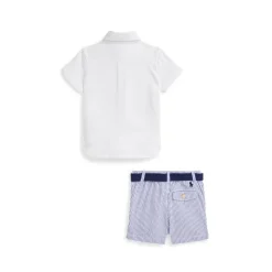 Ralph Lauren Baby Sets*Baby - 3Pk Short-Sleeve Interlock Sport Shirt With Belt And Seersucker Short