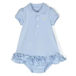 Ralph Lauren Baby One-Pieces*Baby - Short Sleeve Interlock Knit Cupcake Ruffle Polo Dress, Blue