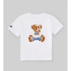 Ralph Lauren Baby Tops*Baby - Short-Sleeve Cotton Knit Bear Graphic T-Shirt, White