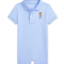 Ralph Lauren Baby One-Pieces*Baby - Short-Sleeve Cotton Interlock Novelty Bear Graphic Shortall, Office Blue