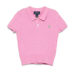 Ralph Lauren Baby Tops*Baby - Short-Sleeve Combed Cotton Mini Cable Knit Polo, Pink/Green