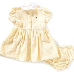 Ralph Lauren Baby Sets*Baby - Short-Sleeve Oxford Mesh Striped Dress With Peter Pan Collar, Yellow