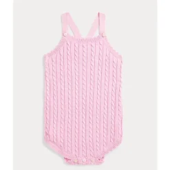 Ralph Lauren Baby One-Pieces*Baby - Sleeveless Combed Cotton Mini Cable Knit Bubble Bodysuit, Bath Pink