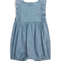 Ralph Lauren Baby One-Pieces*Baby - Sleeveless Chambray Ruffle Shortall, Denim Light