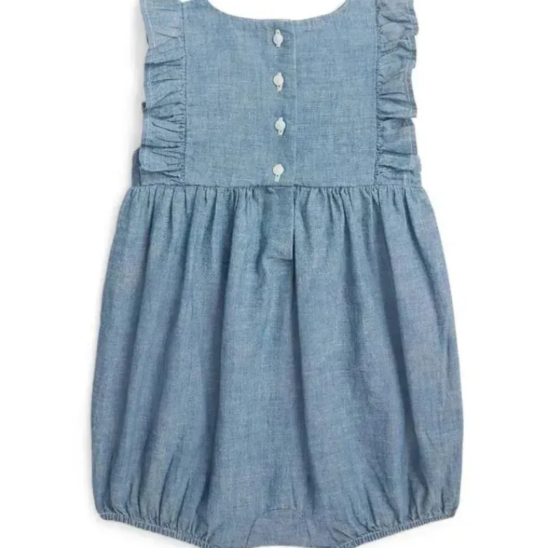 Ralph Lauren Baby One-Pieces*Baby - Sleeveless Chambray Ruffle Shortall, Denim Light