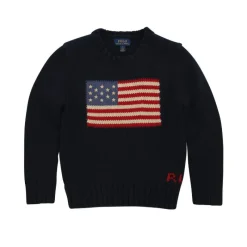 Ralph Lauren Baby Coats, Sweaters & Jackets*Baby - Unisex Flag Cotton Crewneck Sweater, Navy