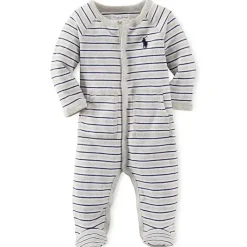 Ralph Lauren Baby One-Pieces*Striped Cotton Coverall, Light Heather Multi