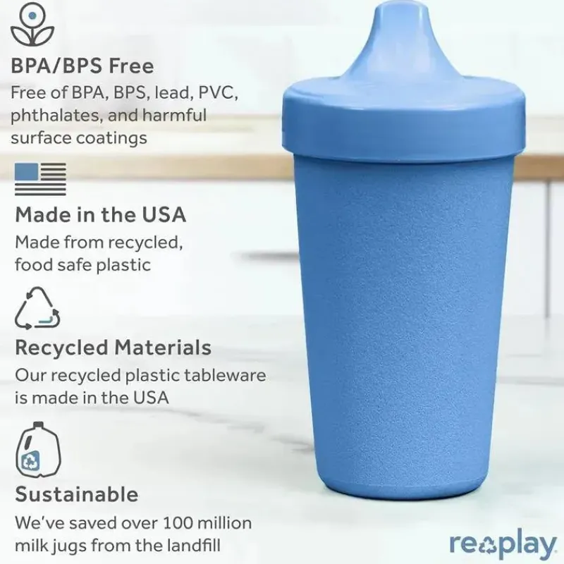 Re Play Straw, Sippy & Training Cups|Dishes, Utensils & Food Containers*- 10oz Reusable Spill Proof Cups for Kids, Denim