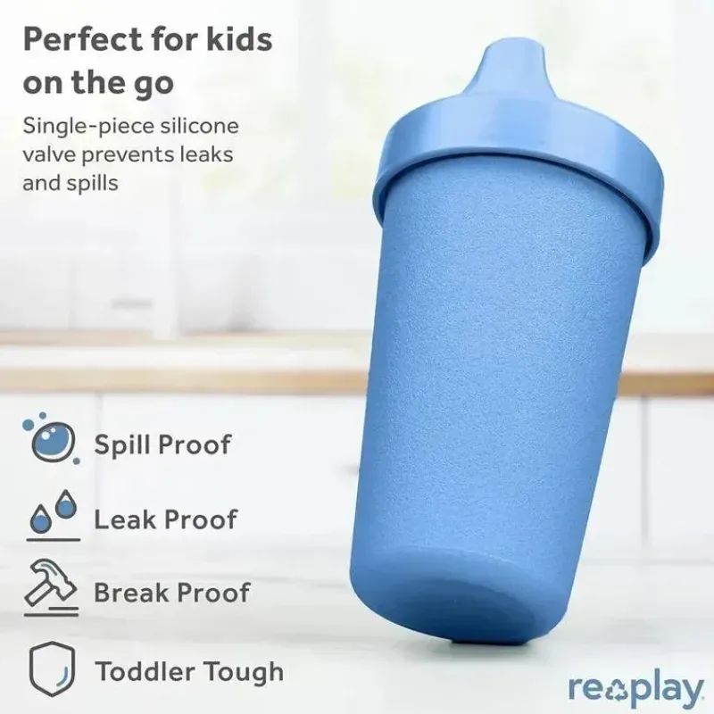 Re Play Straw, Sippy & Training Cups|Dishes, Utensils & Food Containers*- 10oz Reusable Spill Proof Cups for Kids, Denim
