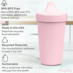 Re Play Straw, Sippy & Training Cups|Dishes, Utensils & Food Containers*- 10oz Reusable Spill Proof Cups for Kids, Ice Pink