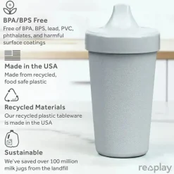 Re Play Straw, Sippy & Training Cups|Dishes, Utensils & Food Containers*- 10oz Reusable Spill Proof Cups for Kids, Grey